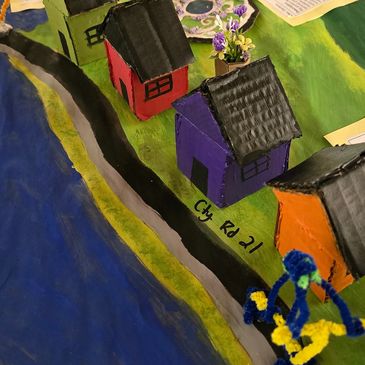 detail of a diorama showing the village of Haliburton in the imagined future.