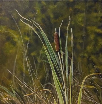 Acrylic painting, Cattail, by M. Thaler