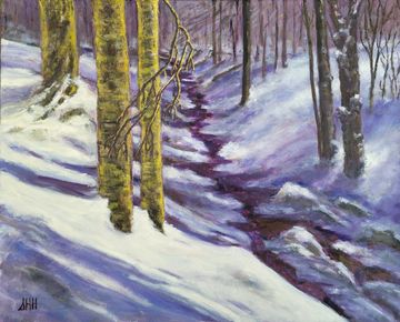 painitng of a forest in winter by S Howson