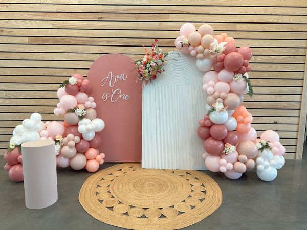 Wildflower baby in bloom baby shower backdrop and balloon garland Charlotte, NC