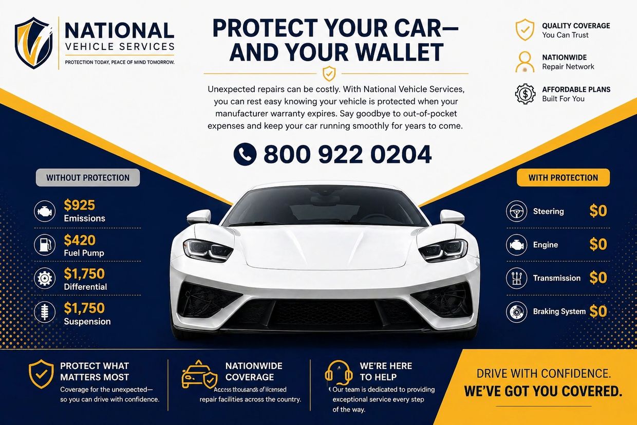 National Vehicle Services offers protection plans to save on costly car repairs and provide peace of mind.