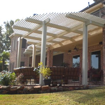 all aluminum pergola patio cover added on to two story house ivory color