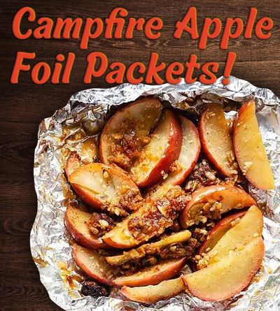 campfire apple foil packet, cooking, wood fire, mesquite, campfire cooking