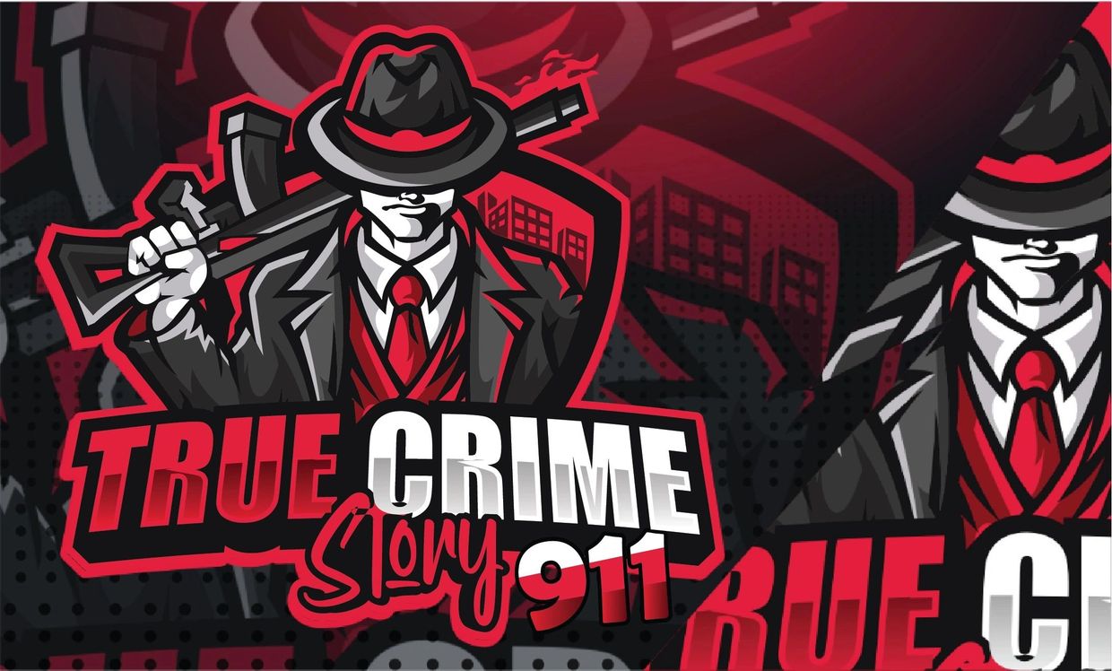 Stylized graphic of a gangster with a gun and the text 'True Crime Story 911'.