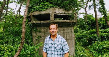 Geoffrey Wawro discusses Operation Downfall for National Geographic Channel at Futtsu, Japan.