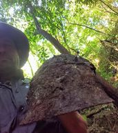 Geoffrey Wawro finds Japanese WW2 army helmet, Peleliu Island.
