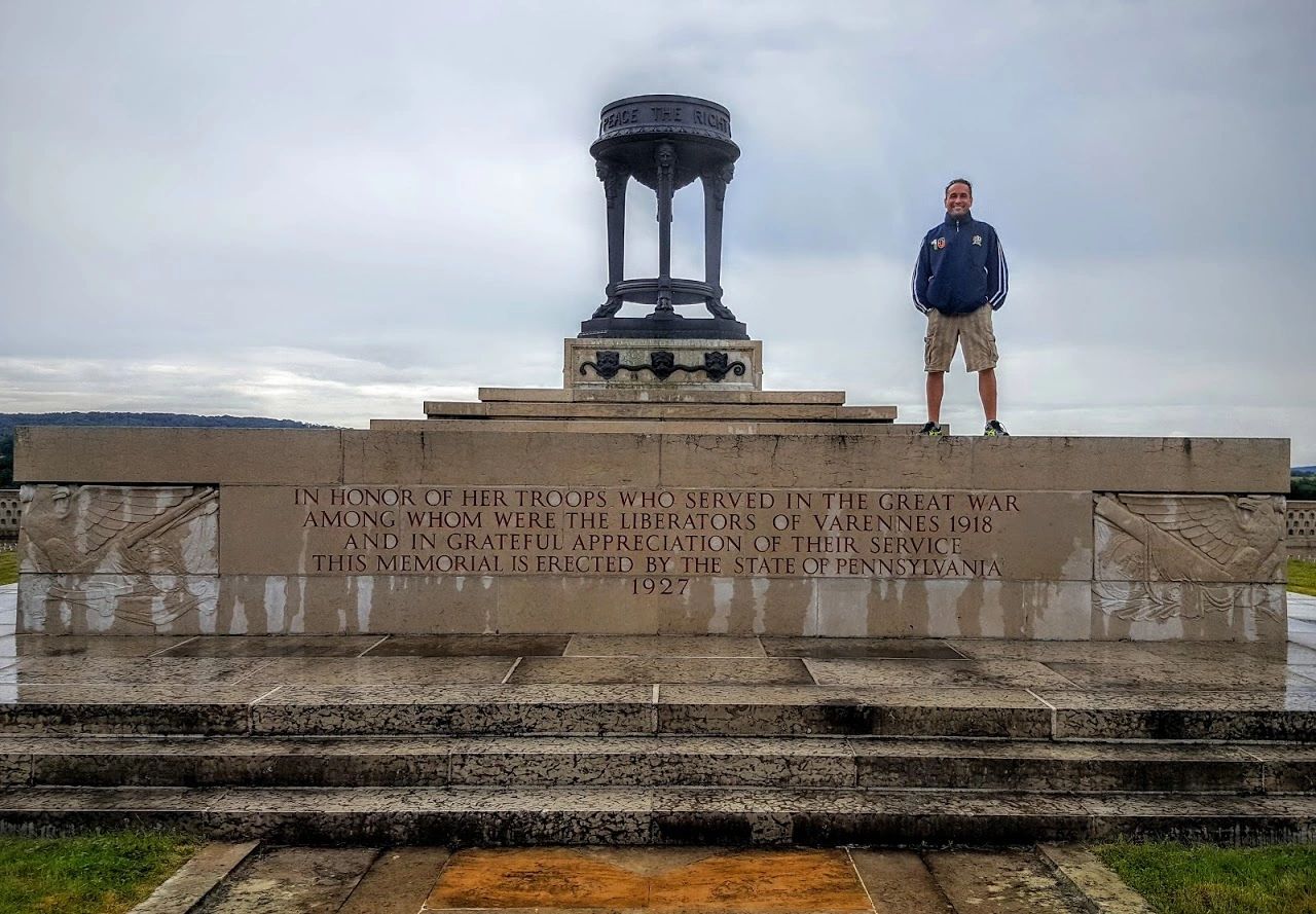 Geoff Wawro at U.S. 28th Division memorial in Varennes-en-Argonne, battlefield of Meuse-Argonne.