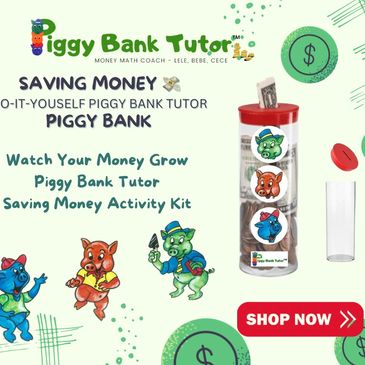 DIY Piggy Bank Tutor kit for saving money with colorful pig characters.