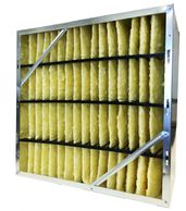 Metal-framed air filter with yellow pleated filter media.