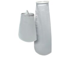 Two white fabric filters, one cone-shaped and one cylindrical.