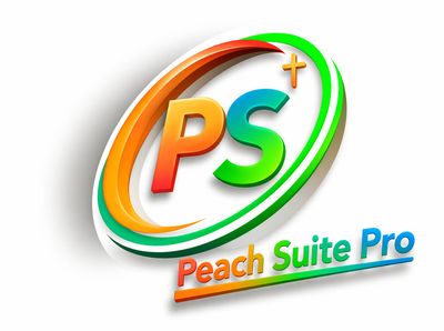Colorful logo of Peach Suite Pro with PS+ initials and dynamic swooshes.