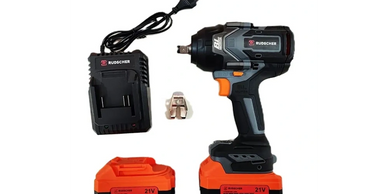 Cordless impact wrench set with charger and spare battery.