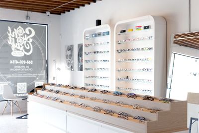 Interior of SightCraft Eyecare in West Palm Beach, featuring a modern eyewear display with a wide selection of stylish glasses and frames.