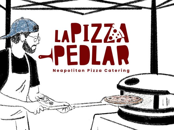 Pizza Pedlar baking a perfect Neapolitan pizza in a Gozney oven with La Pizza Pedlar logo in center