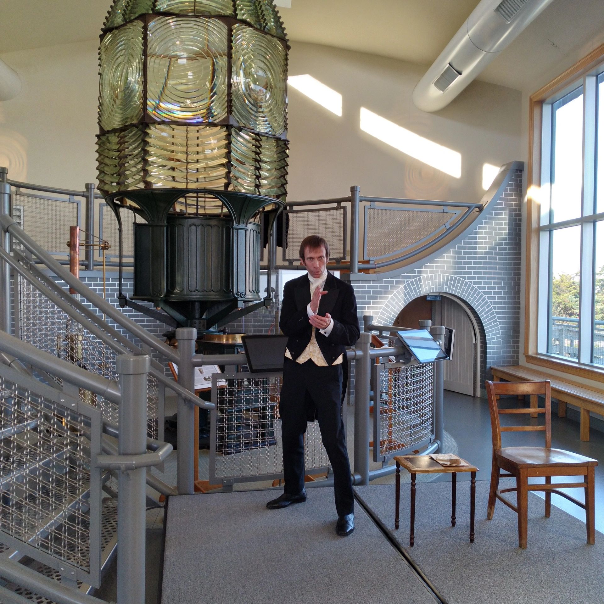 Joseph Smith as Augustin Fresnel in the Lens Building at  Fire Island Lighthouse.