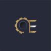 Abstract logo combining a gear and stylized letter 'a' with gold and silver accents on dark background.