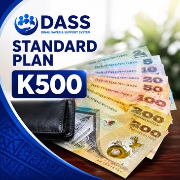 DASS Standard Plan K500 with currency notes and wallet.