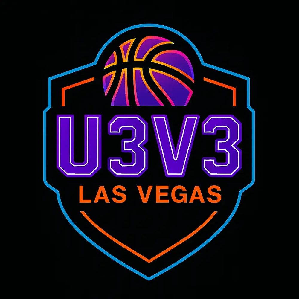 Neon logo for U3V3 Las Vegas basketball event with vibrant colors.