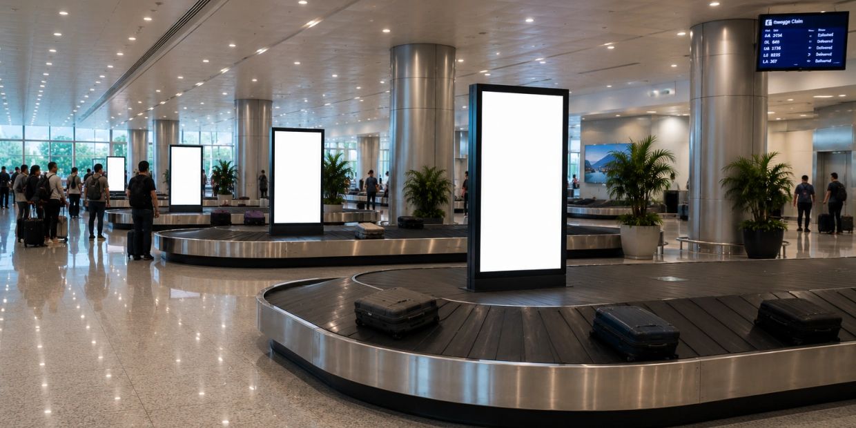 Publicidade em painéis de LED no Aeroporto Internacional do Recife (REC).