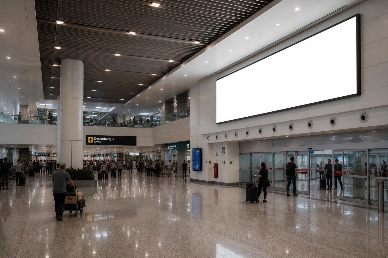 Painéis de LED na área de check-in do Aeroporto Internacional de Viracopos