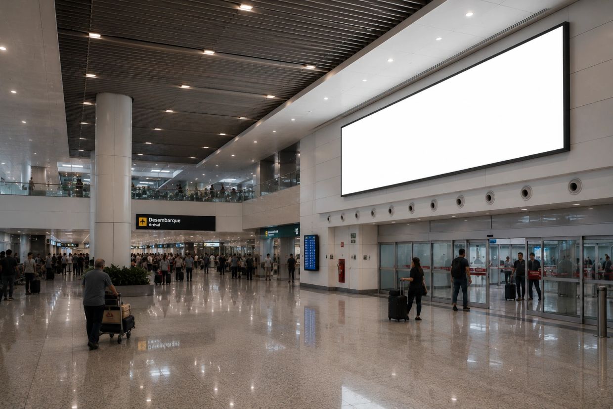 Painéis de LED DOOH no Aeroporto de Vitória com inventário de mídia OOH para agências e planners