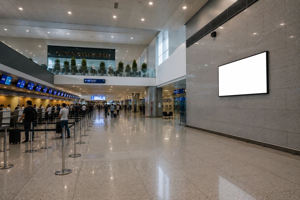 Painéis digitais no Aeroporto Internacional de Porto Seguro (BPS).