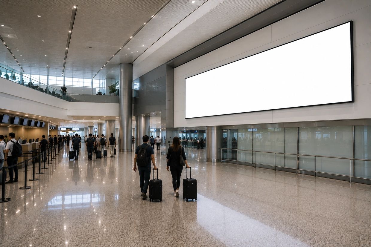 Publicidade aeroportuária em painéis de LED no Aeroporto Internacional de Foz do Iguaçu para grandes