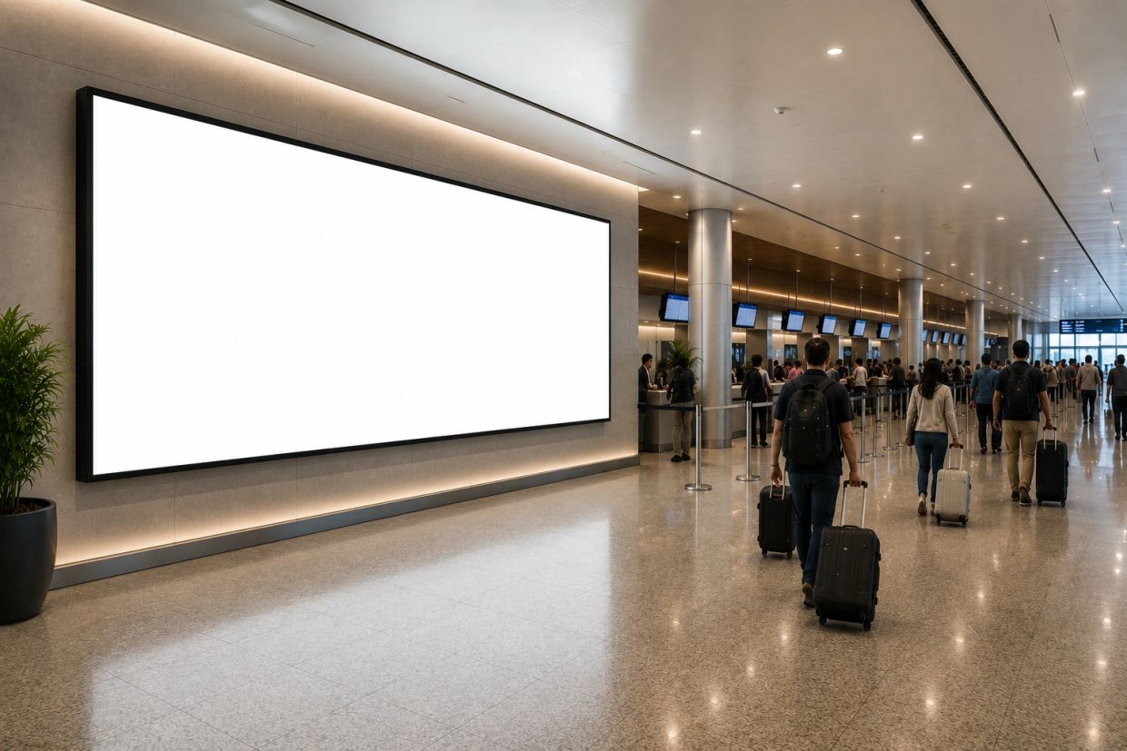 Painéis de LED no Aeroporto Internacional Afonso Pena (CWB) em Curitiba para campanhas de mídia DOOH