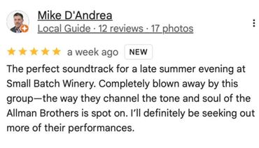 Positive review praising a band's soulful performance at Small Batch Winery.