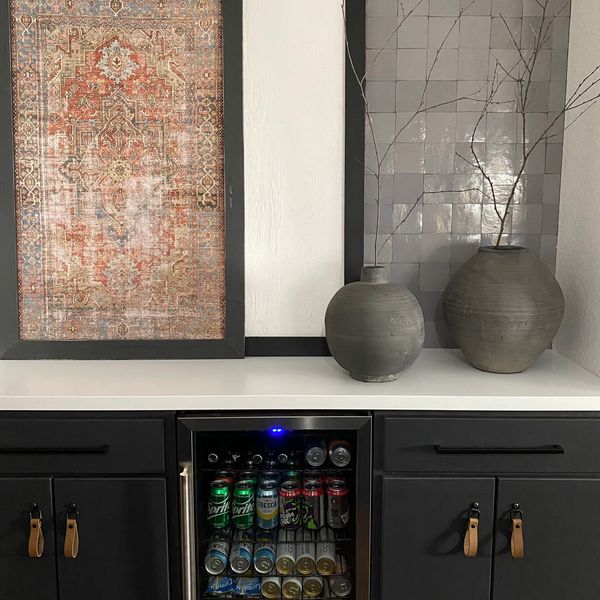 Completed basement bar upcycled cabinets