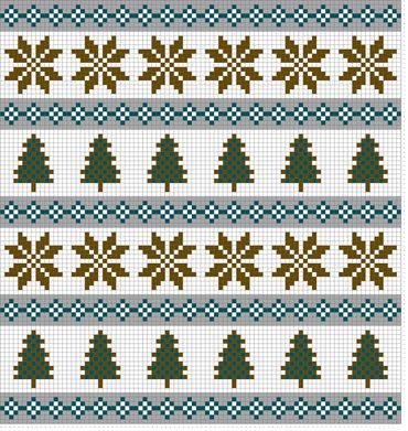 Nordic mosaic mural with snowflakes, pine trees, and repeating diamond patterns