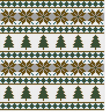 Nordic mosaic mural with snowflakes, pine trees and repeating diamond patterns