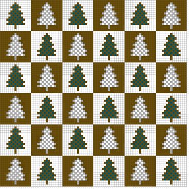 Nordic mosaic mural of pine trees in a checkered pattern