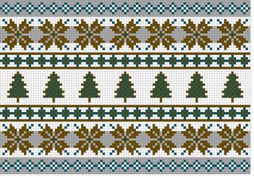Nordic mosaic mural with pine trees, deer, and repeating diamond patterns