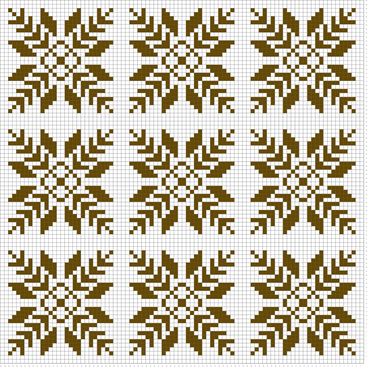 Nordic mosaic mural of large brown snowflakes on white background