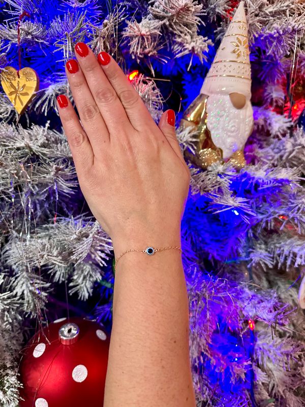 Sterling Silver Bracelet with Evil Eye Connector