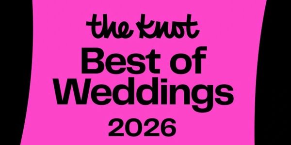 Logo for "the knot Best of Weddings 2026" award on a pink background.