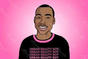 Cartoon Illustration of a man wearing an "Ultra Beauty Boy" shirt