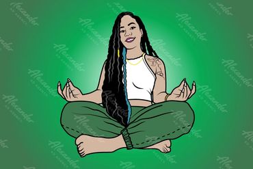 Cartoon Illustration of a woman while meditating