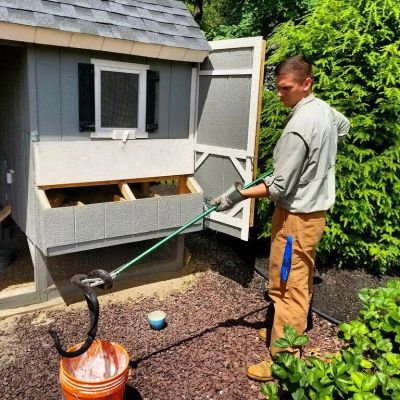 Wildlife control professional safely removing a snake from a residential property