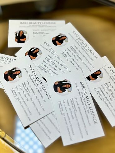 Professional waxing Services in Commack, Suffolk County, NY with Bare Beauty Lounge business cards
