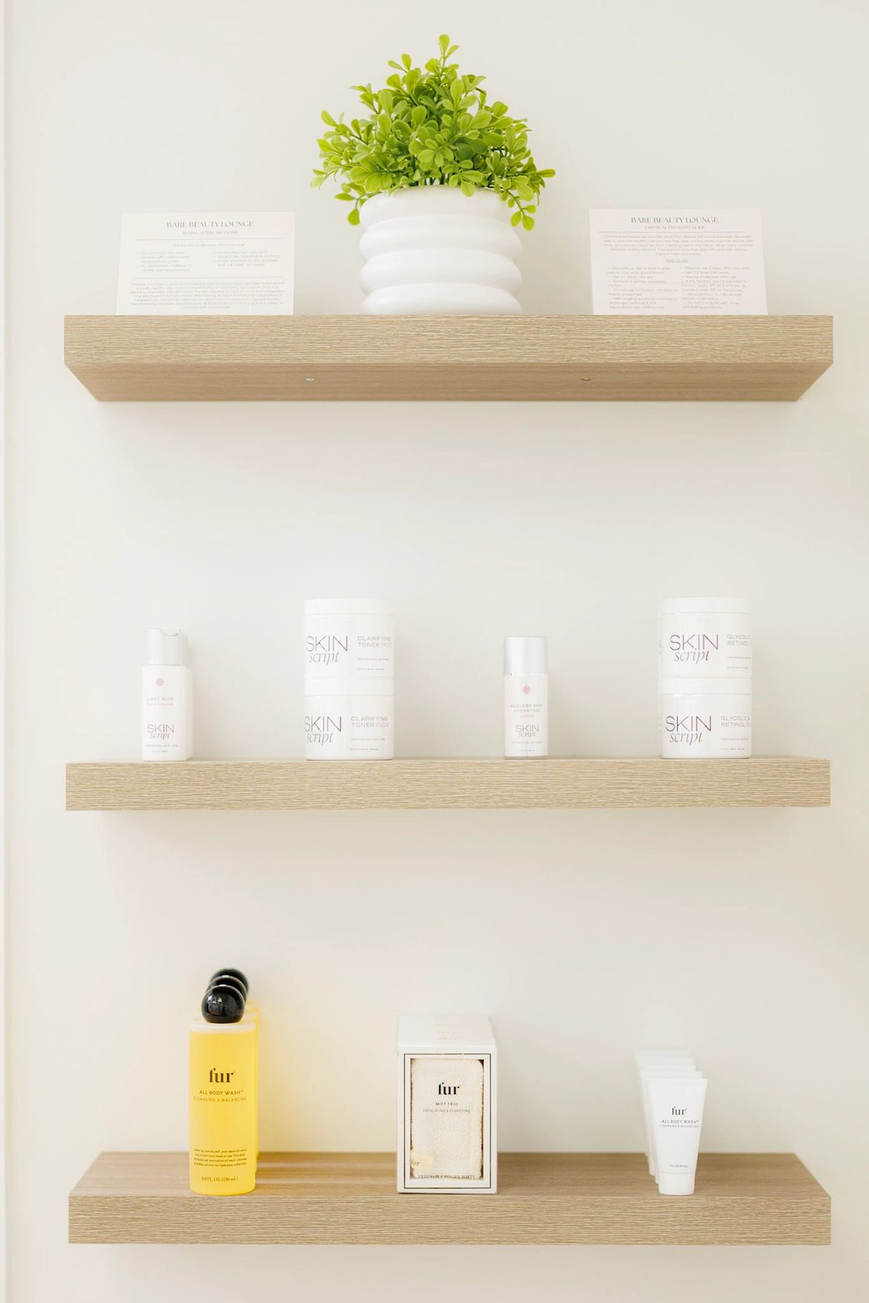post-wax care shelf at bare beauty lounge waxing studio in Commack new york