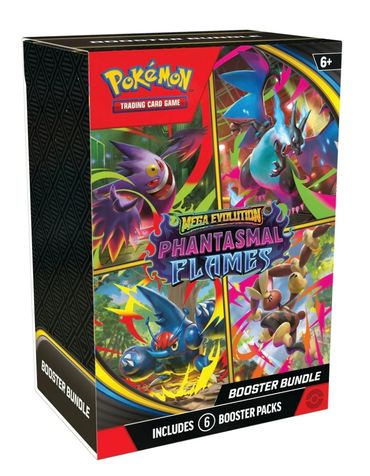 Pokémon Mega Evolution Phantasmal Flames booster bundle with six booster packs.