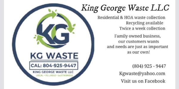 King George Waste LLC offers residential and HOA waste collection with recycling and twice weekly service.