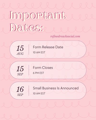 Important dates for form release, closing, and announcement in August and September.
