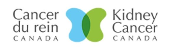 Logo for Kidney Cancer Canada with bilingual text and a blue-green kidney symbol.