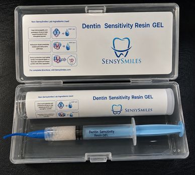 Dentin Sensitivity Resin GEL kit with instructions and applicator syringe.