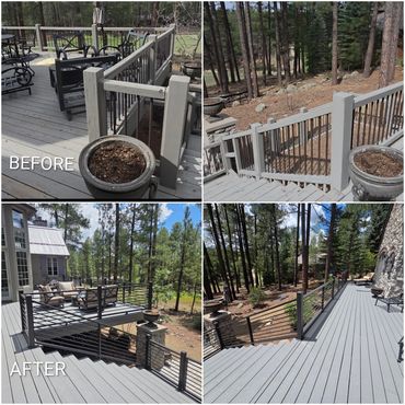 Custom modern steel deck railing before and after in Flagstaff, AZ