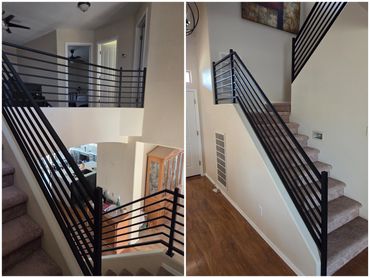 Modern steel stair railings with horizontal pickets in a Peoria, Arizona home