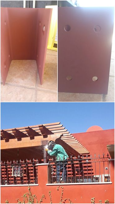Custom structural steel support brackets and posts at Cafe Monarch, Scottsdale